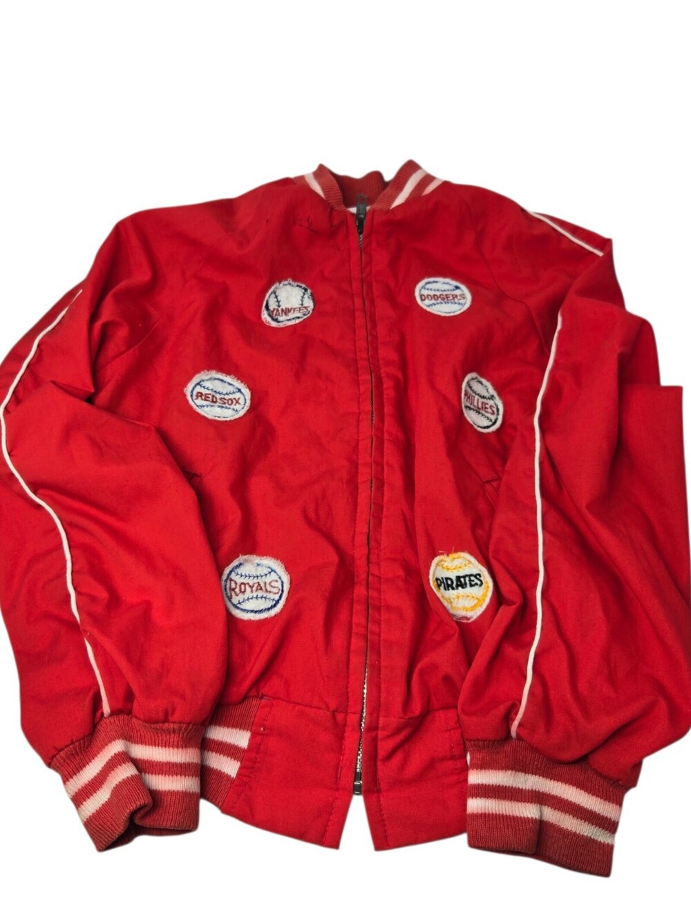 Rare Vtg 60s Kids Baseball Bomber Jacket Team Patches MLB Reds Dodgers Phillies